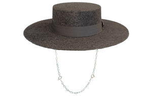 New! Mottled Graphite Wool Felt Hat Cordobes 9Cm Wide Brim With Silver Chain Felted Wool Hat