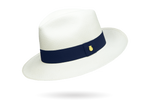 white luxurious panama hat with blue band england
