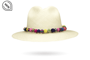 Panama Hat straw beaded pom pom