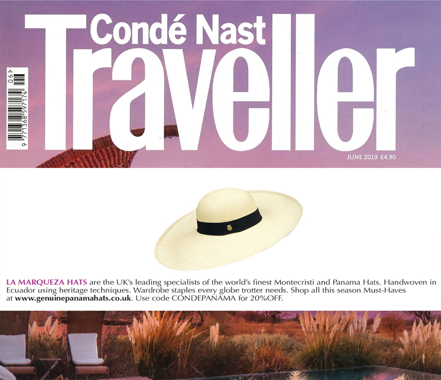 CONDE NAST TRAVELER FEATURES LA MARQUEZA HATS, Issue June 2019