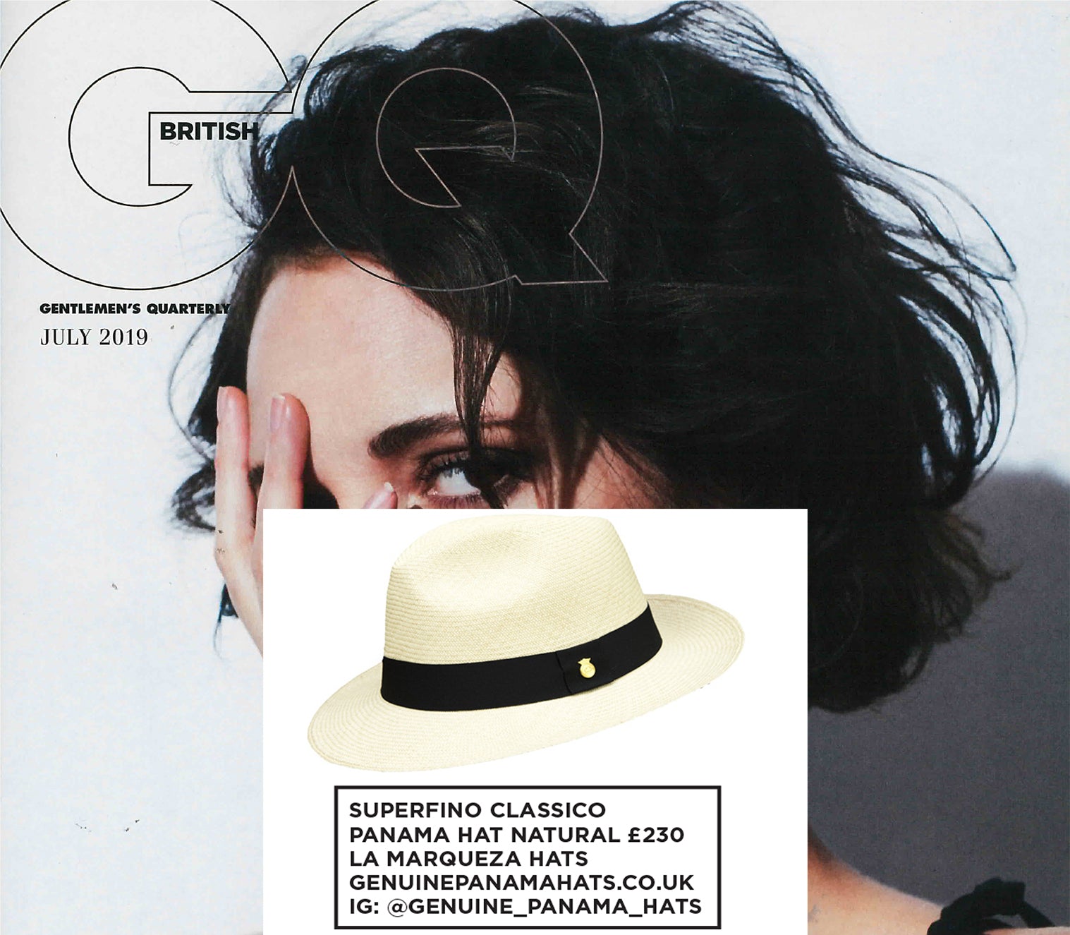 BRITISH GQ FEATURES THE SUPERFINO CLASSICO NATURAL BY LA MARQUEZA HATS, ISSUE JULY 2019