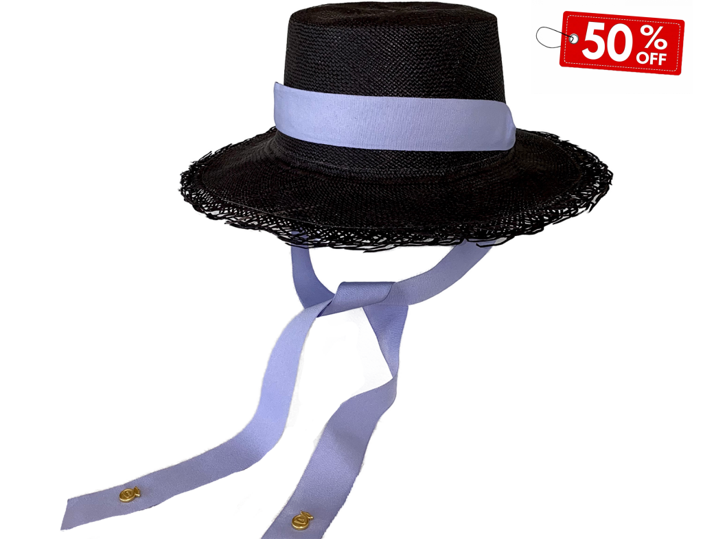 Black Cordovez Panama Hat With Adjustable Strap And Frayed Brim Colour Panama Hat