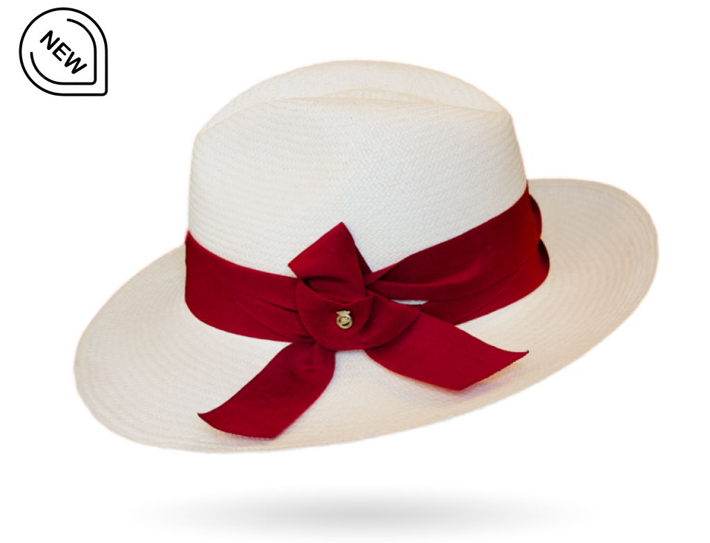 Straw White hat with a red ribbon designer