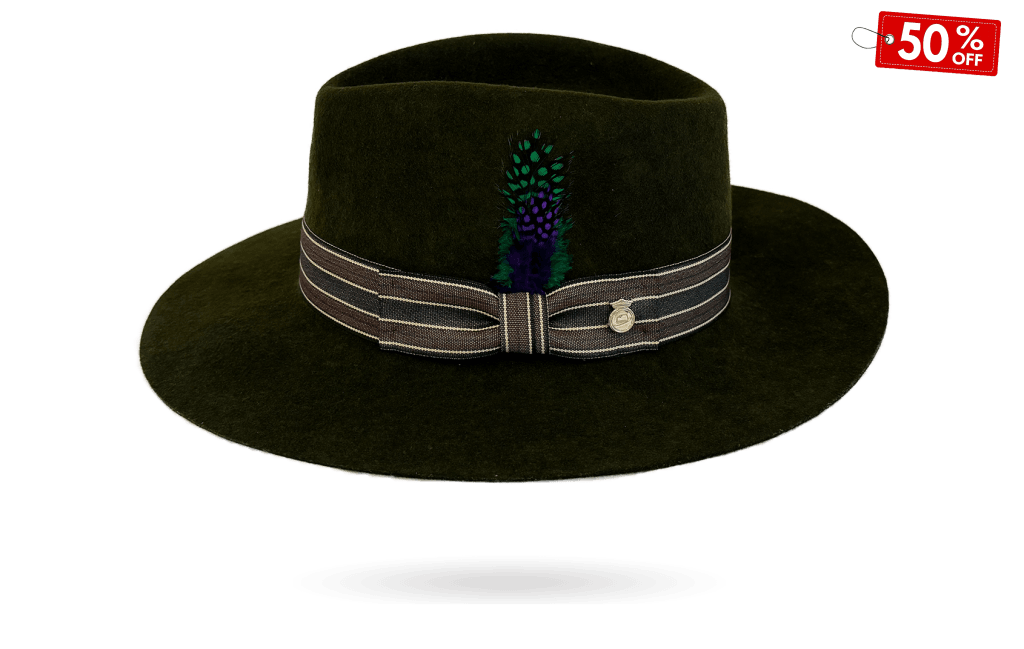 Green wool felt hat with feathers  for women men UK