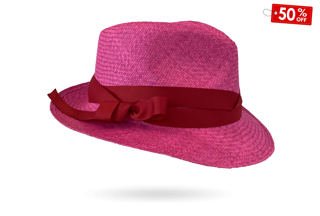 PANAMA HAT MAGENTA DREAM TRILBY DOUBLE TWISTED RED RIBBON