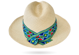 Ecuador Geometric Neon BLUE Fine Designer Panama Hat band by La Marqueza Hats