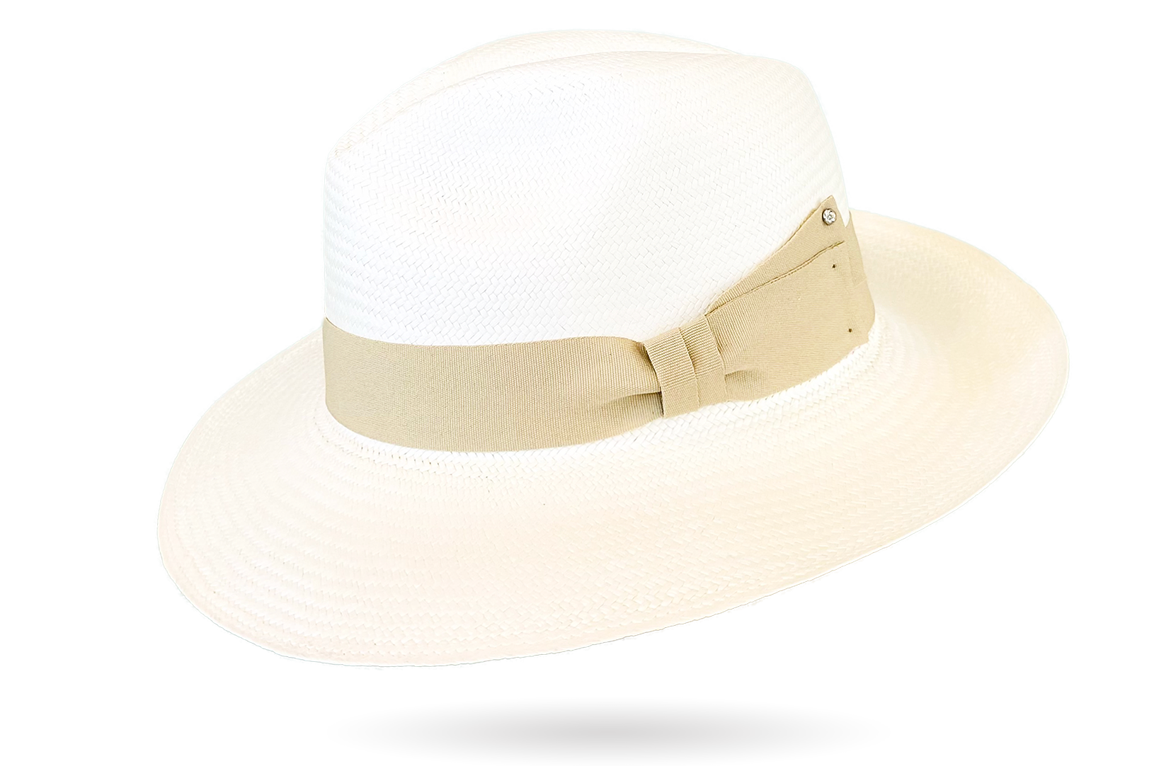 White Panama Hat Wide Brim camel band