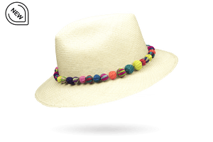Genuine Ladies Panama Hat trendy straw Pom Pom Trim brim 7cm