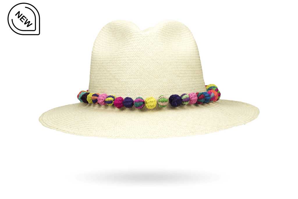 NEW TRENDY PANAMA HAT POMPOM TRIM ALL NATURAL STRAW