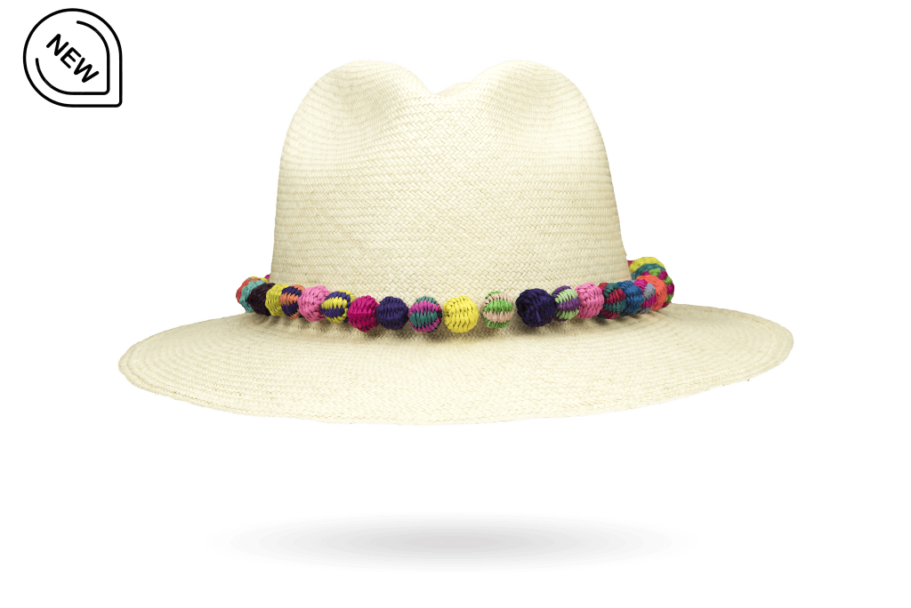 Panama Hat straw beaded pom pom
